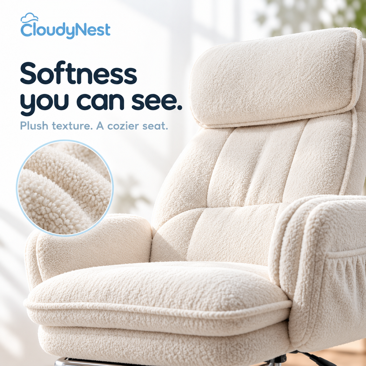 Close-up of the CloudyNest plush upholstery